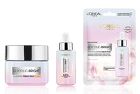 L'Oreal Paris Glycolic Bright Day Cream - 50ml + Brightening Serum 15ml + Glycolic Bright Glowing Serum Sheet Mask
