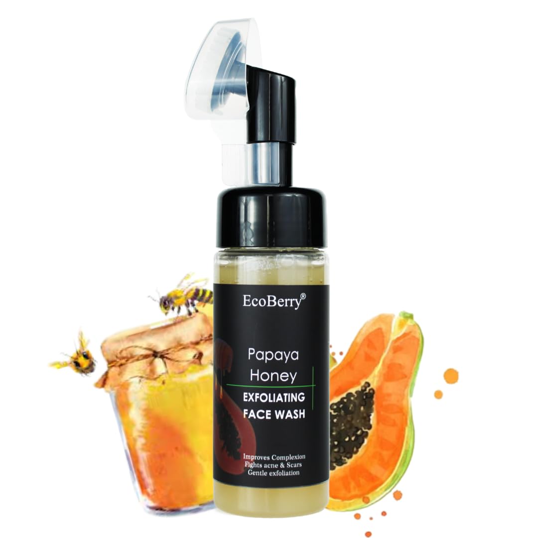 EcoBerry Papaya Honey Exfoliating Face Wash For Dull Skin, Dry Skin, Improve Complexion, Radiance, Moisturises, Exfoliation, Anti Ageing, Suits All Skin Types, Sulfate Free, Paraben Free, Veg, 150ml