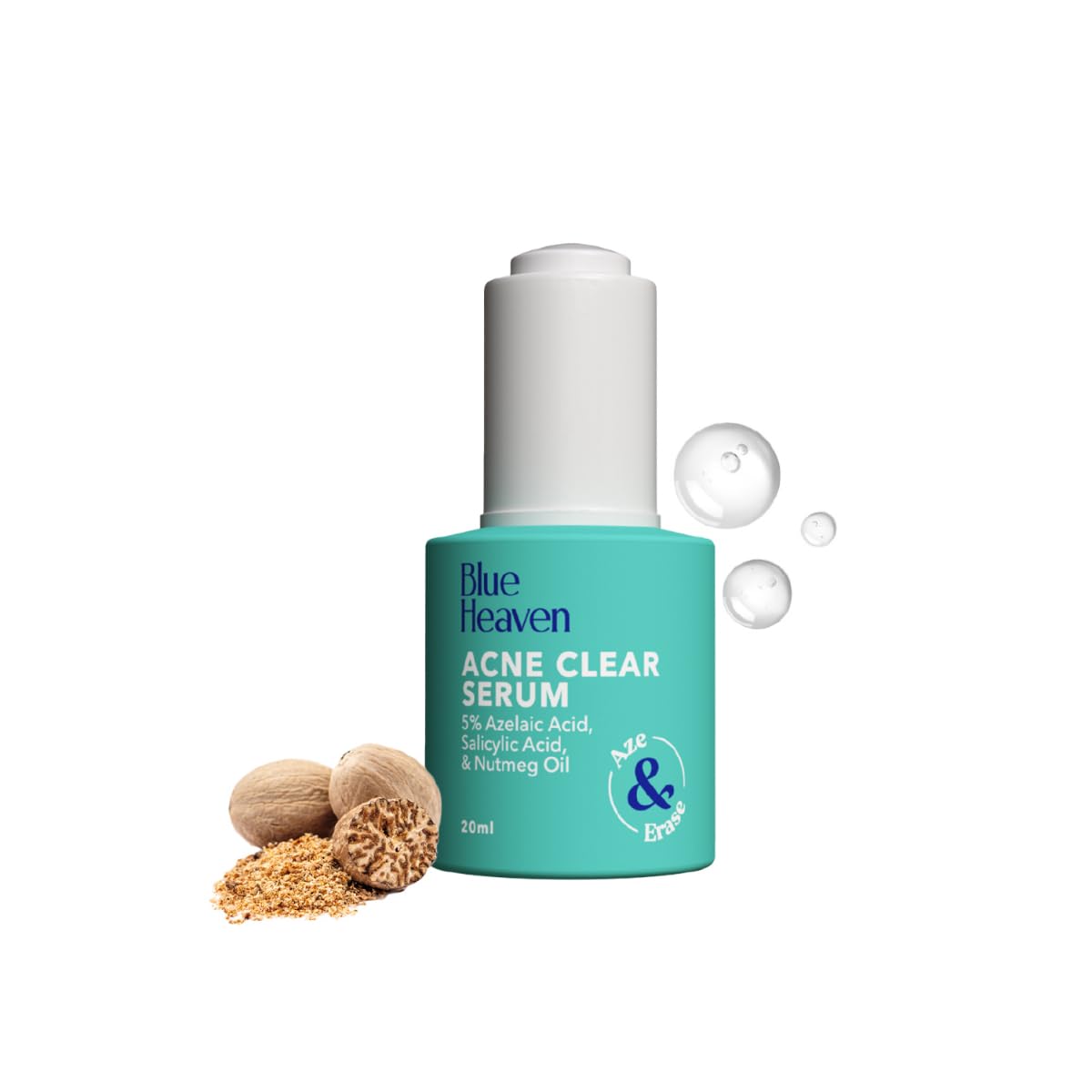 Blue Heaven Acne Clear Face Serum for Women with 5% Azelaic Acid +1% Salicylic Acid + 0.5% Nutmeg oil | Kills Acne Causing Bacteria| Acne Treatment & Pore Minimizing Face Serum, 20ml