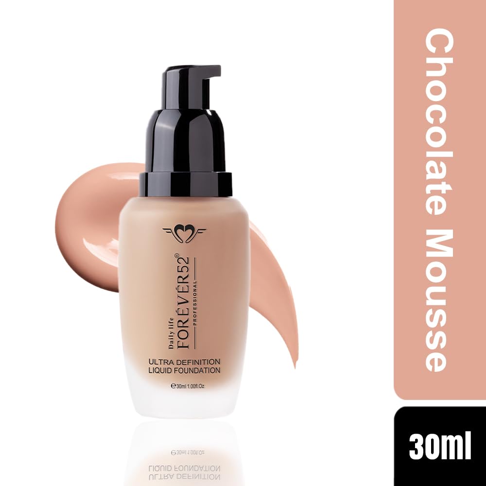 Daily Life Forever52 Ultra Definition Liquid Foundation|24-Hour Wear, Medium to High Coverage, Pore-Minimizing & Mattifying, Anti-Aging, Satin-Like Finish|Ideal for Medium Skin (Chocolate Mousse,30ml)