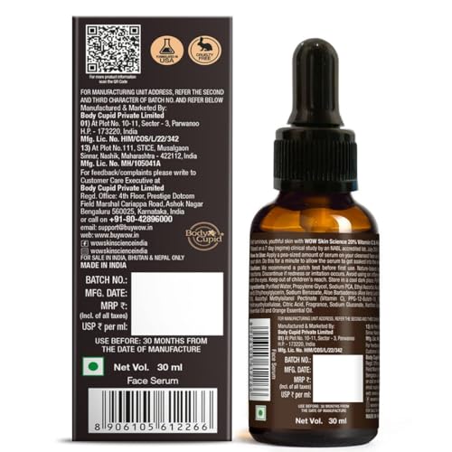 WOW Skin Science Brightening 20% Vitamin C Face Serum | Boost Collagen and Elastin for Anti aging, Skin Repair | For Dark Circles, Fine Lines | Glowing Skin | Hydrates | 30 ml