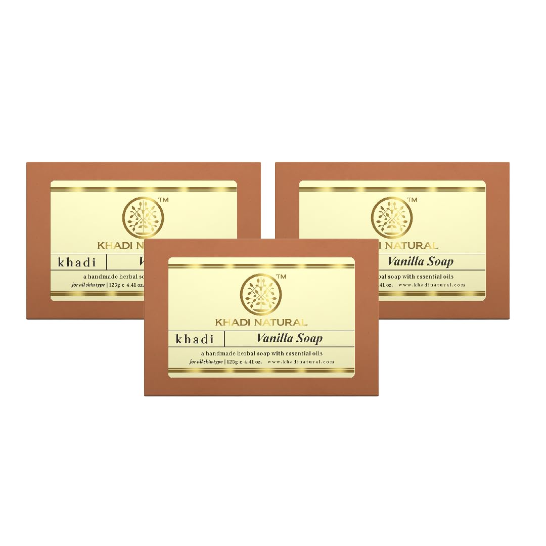 Khadi Natural Herbal Vanilla Soap, 125 g|Herbal Bathing Soap for Healthy Skin|Natural soap with essential oils|Skin hydrating properties| Suitable for All Skin Types | Pack of 3