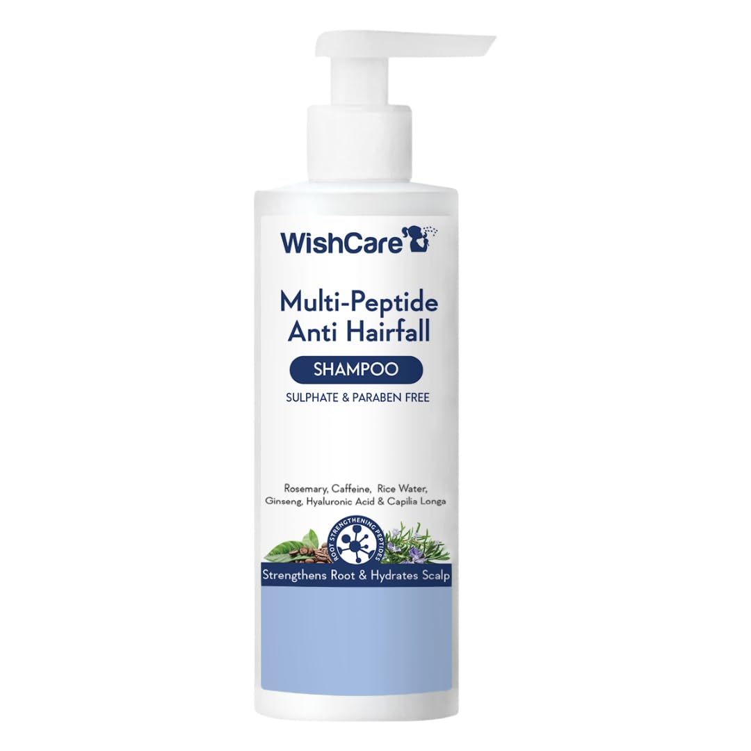 WishCare Multi Peptide Anti Hairfall Shampoo – Paraben & Sulphate Free Shampoo for Women & Men with Rice Water, Rosemary, Hyaluronic Acid & Caffeine for Hairfall Control 250ml