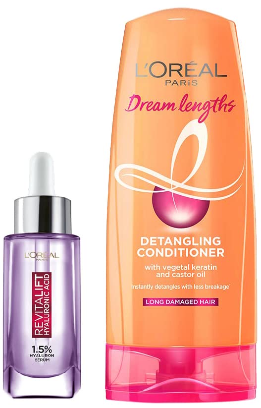 L Oréal Paris Revitalift 1.5% Hyaluronic Acid Face Serum, 15 millilitre & Dream Lengths Conditioner, 192.5 millilitre Aging;Dry hair type 1 count Unscented