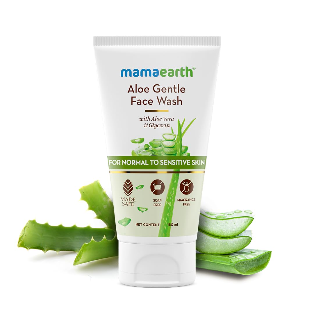 Mamaearth Aloe Gentle Face Wash with Aloe Vera & Glycerin for Sensitive Skin, Dry to Normal Skin -150 ml Gently Cleanses | Hydrates & Soothes Skin | Fragrance & Soap - Free | Non-Irritant