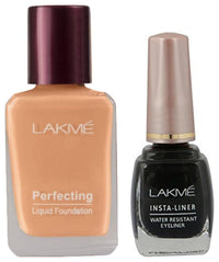 Lakmé Insta Eye Liner, Black, 9Ml And Perfecting Liquid Matte Foundation, Shell, 27Ml