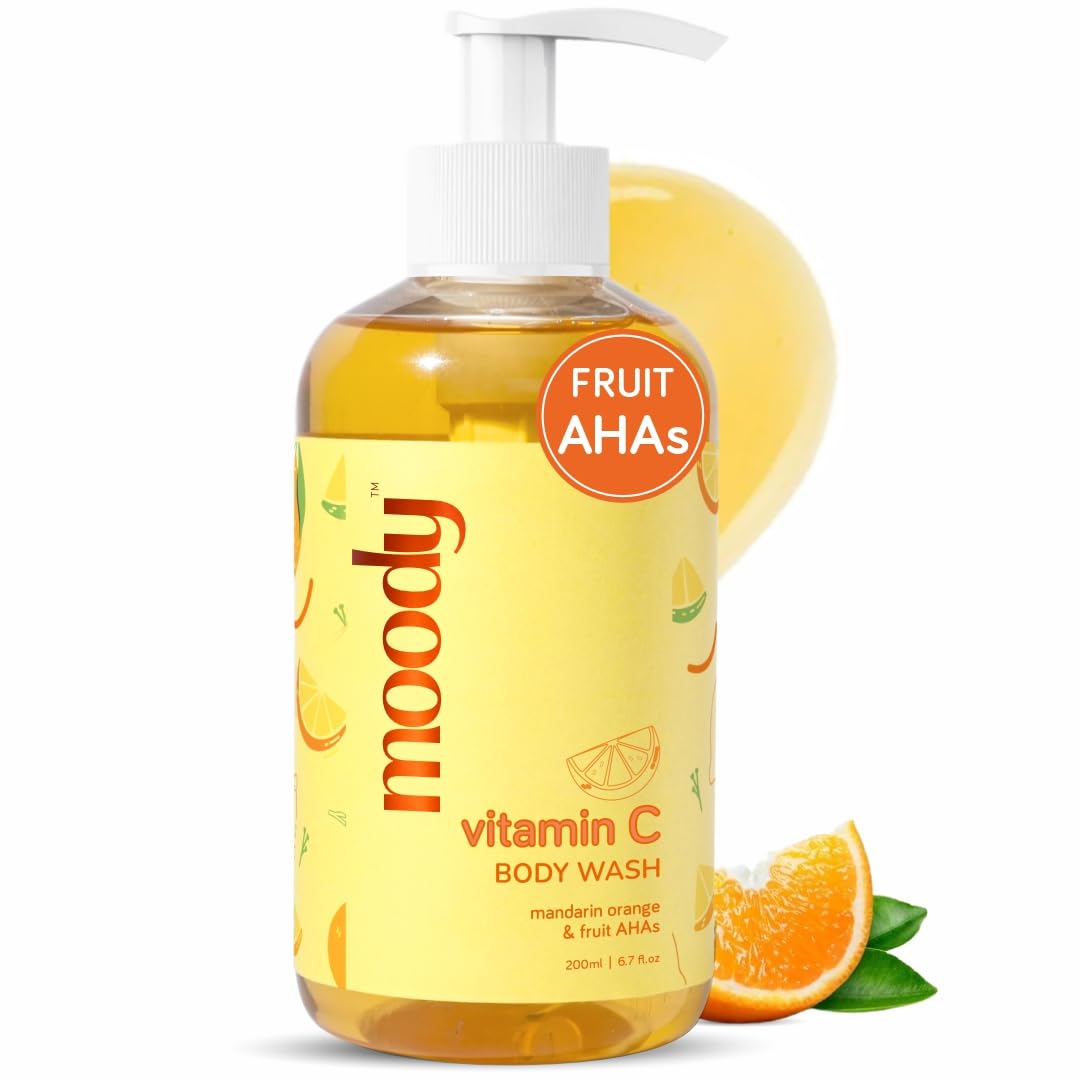 Moody Vitamin C Brightening Body Wash with Fruit AHA's | Fights Hyperpigmentation & Deep Cleanses | For Glowing & Hydrated Skin | Sulphate Free | Suitable for All Skin Types | For Women & Men (200 ml)