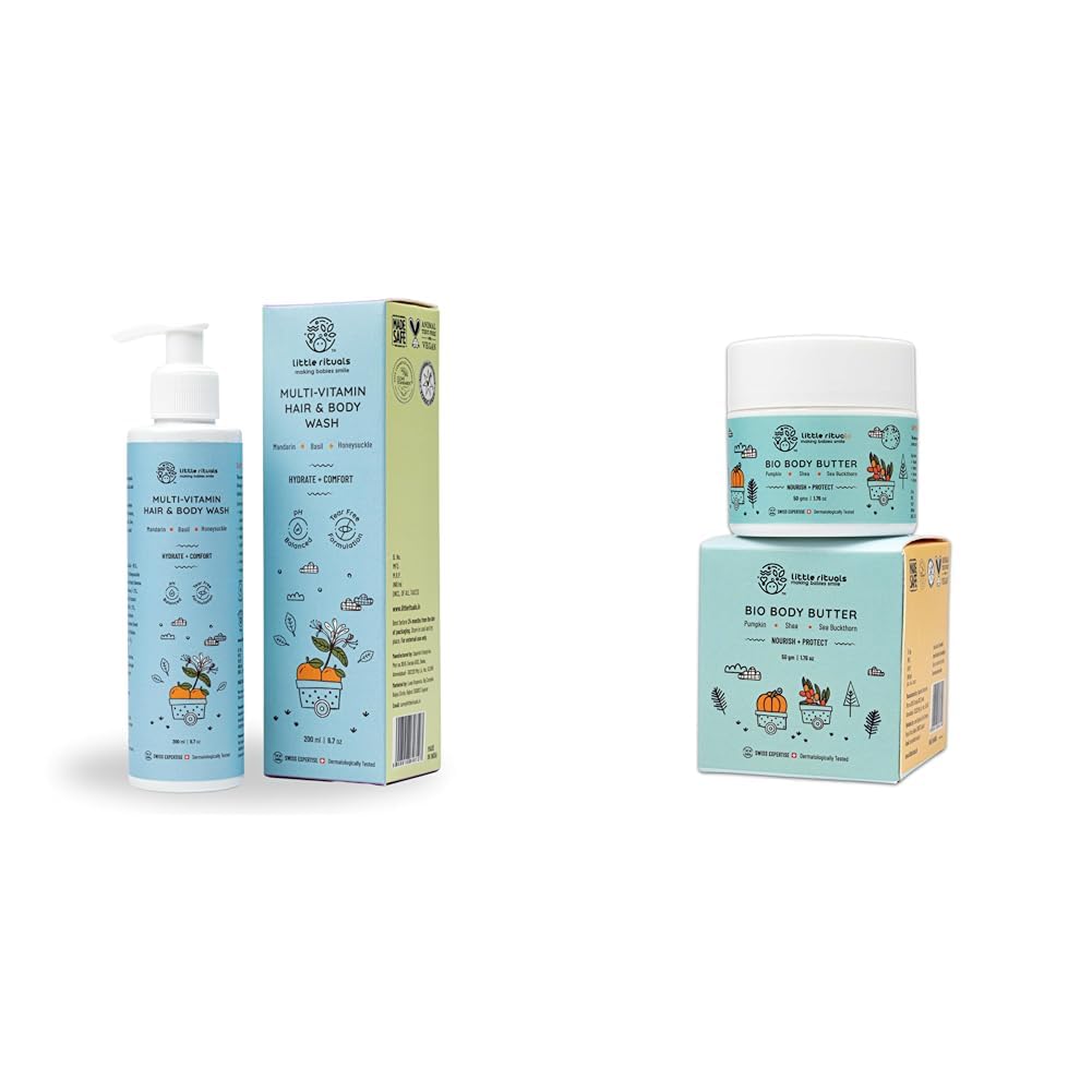Little Rituals Baby Multi-Vitamin Body & Hair Wash - 200 ml and Baby Bio Body Butter with Shea Butter, Seabuckthorn Oil - 50 g