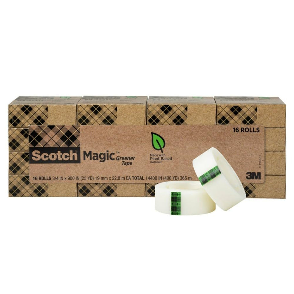 Scotch Magic Greener Tape, Invisible Tape for Fixing Paper, Office Supplies and Back to School Supplies, 0.75 in .x 900 in., 16 Rolls