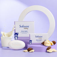 Softsens Baby Moisturizing Milk Soap Bar Enriched with Natural Milk Cream & Shea Butter I Dermatologically Tested & Paraben Free for Baby Skin- Pack of 1 (100 gms x 3)