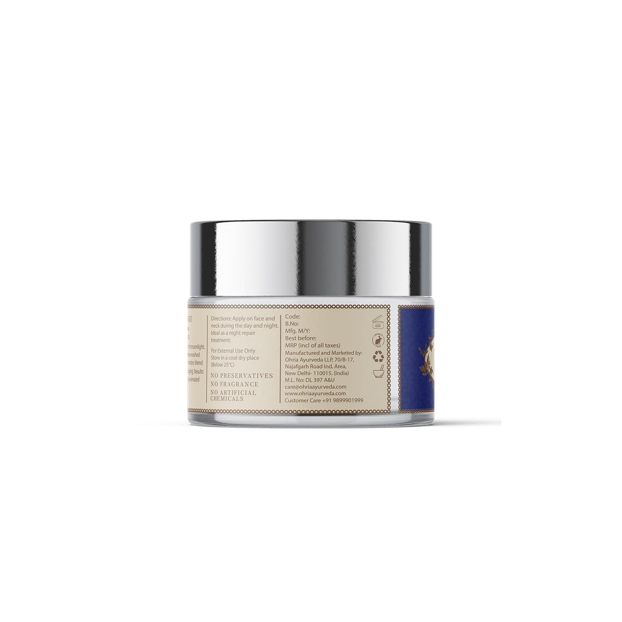 Ohria Ayurveda Shata Dhauta Ghrita Harshringar Ghee Cream |100 Times Washed Ghee Cream With Moon-Harvested Flowers| Hydration & Rejuvenation | Helps in Softens Skin & Anti-agening | Suits All Skin Types - 20g