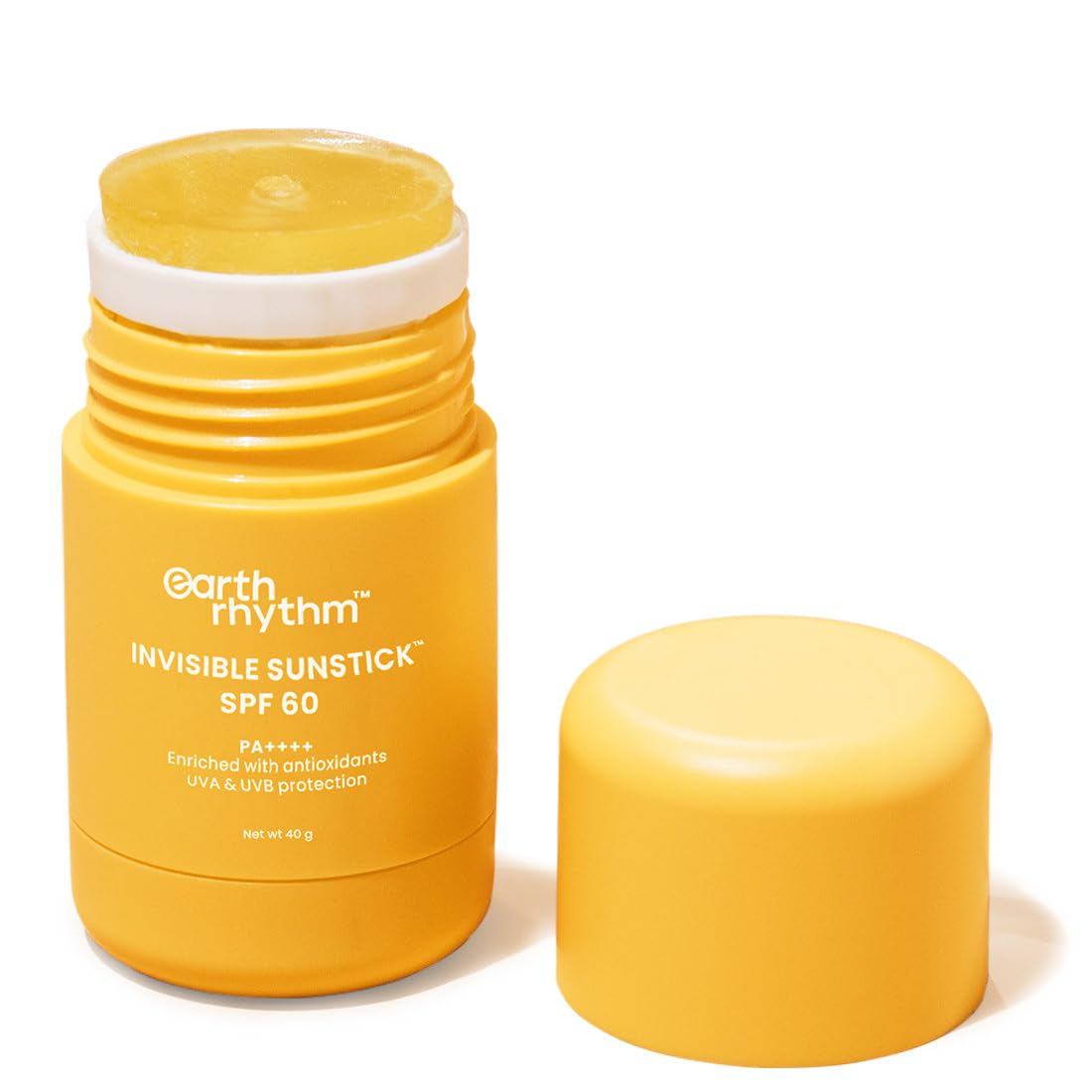 Earth Rhythm Sunstick SPF 60 PA+++ Invisible Sunscreen | Water Resistant, No White Cast, Lightweight I Almond Oil, Jojoba Oil & Vitamin E | Suits all skin types | Women & Men - 40 gm