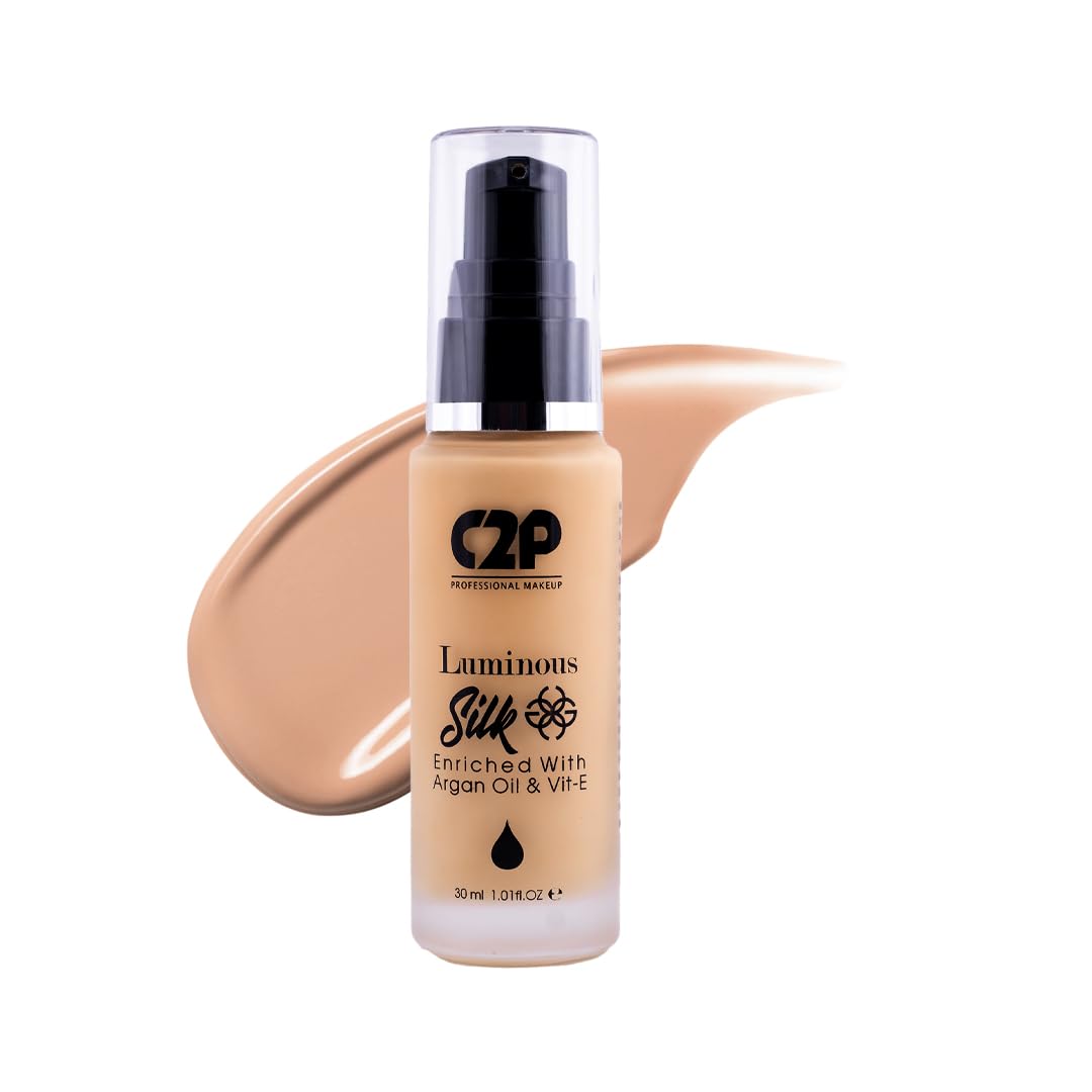 C2P Pro Luminous Silk Liquid Foundation For Women Face Makeup LIGHT 03, 30 ml | High Coverage For Dry Oily Combination Natural Glowing Skin | Waterproof Long Lasting | Argan Oil & Vitamin E