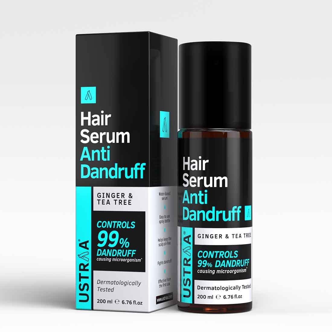 Ustraa Hair Serum Anti-Dandruff - 2 x 200ml | Fights Dandruff with Tea Tree & Ginger | Maintains scalp pH | Prevents growth of dandruff-causing microorganisms| No Sulphates, No Paraben (Pack of 2)