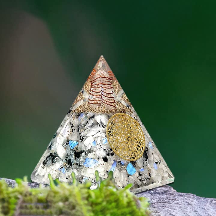 Orgone Pyramid | Rainbow Moonstone Orgonite Pyramid for Success, Anti-stress, Calmness, Growth, Strength | Healing Crystal Gemstone Pyramid | Orgone Pyramid Crystal - Handmade In India
