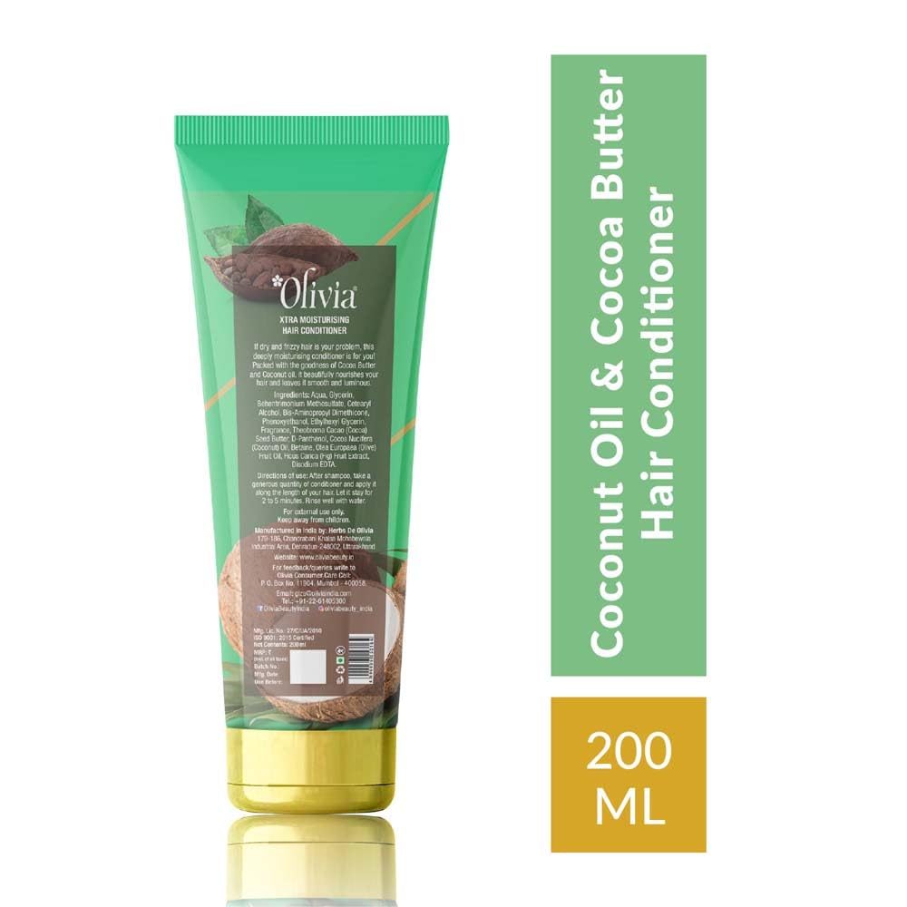 Olivia Xtra Moisturizing Hair Conditioner with Coconut Oil & Cocoa Butter | Deep Nourishing Conditioner for Frizzy Hair | Hydrates Dry & Damaged Hair | Repair & Softness Formula - 200ml