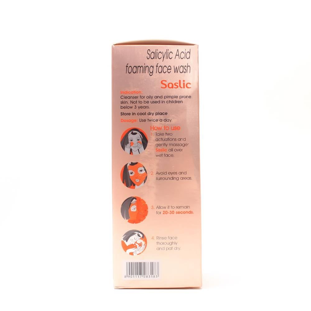 Cipla Saslic Foaming Face Wash | pH 5.5 | Salicylic acid | Acne Prone Skin | Oily skin | 60ml (Pack of 1)