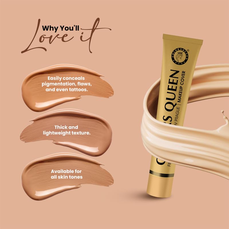 Colors Queen Film Studio Makeup Cover foundation with SPF-30 | Lightweight Texture, Long Lasting Waterproof Foundation | Full Coverage, Hypoallergenic Matte Finish Foundation for Face Makeup (208)
