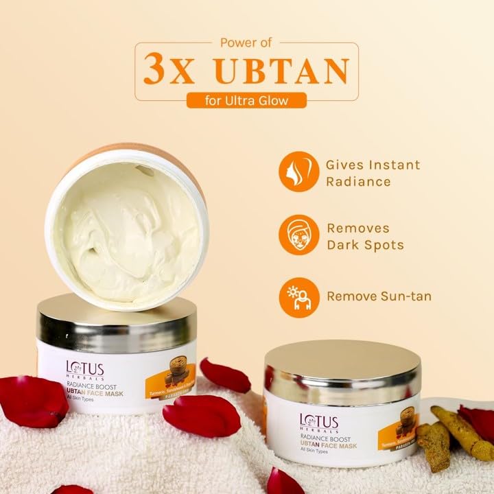Lotus Herbals Radiance Boost Ubtan Face Cream 50gm, Boost Ubtan Face Mask 100gm set of 2