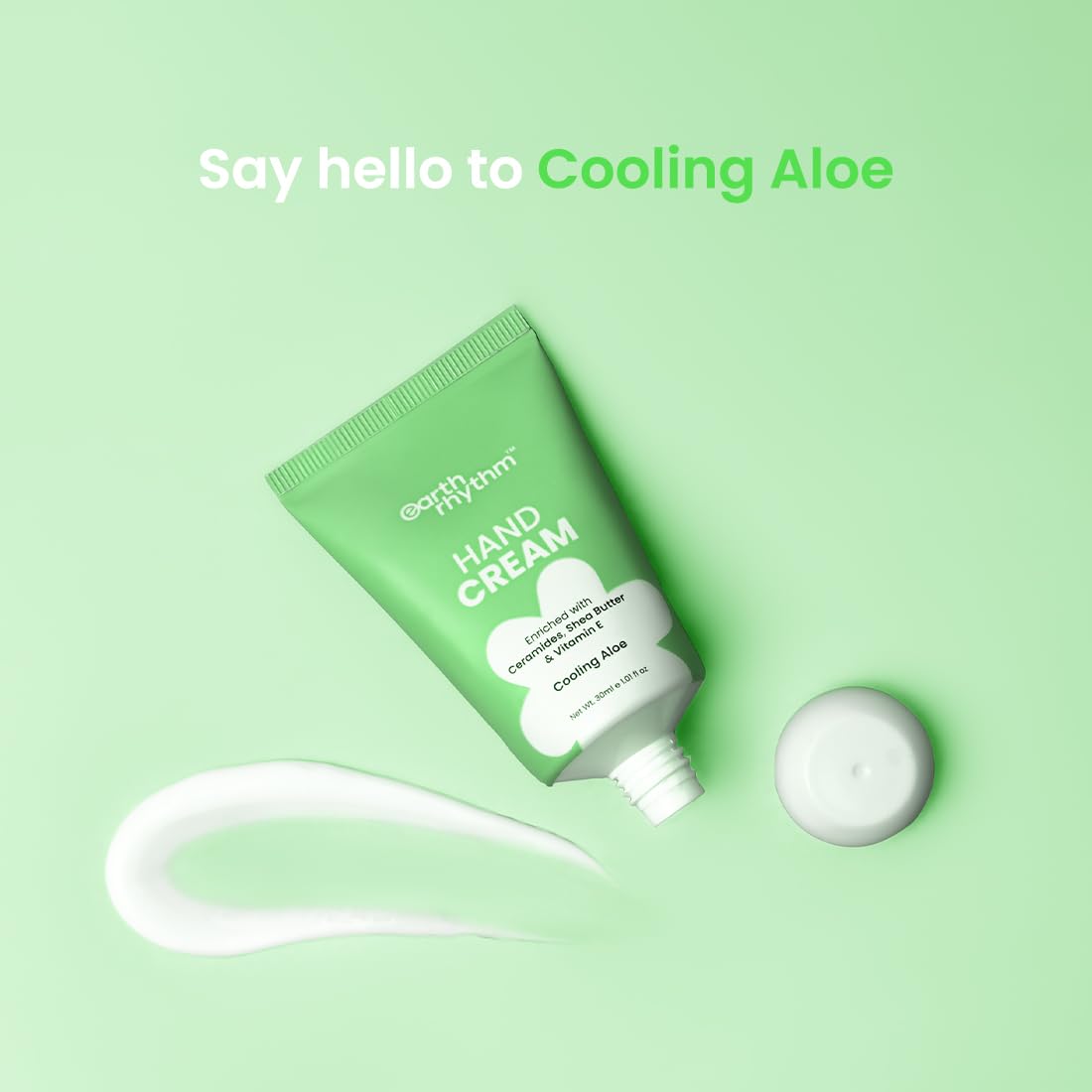 Earth Rhythm Hand Cream - Cooling Aloe for Dry & Rough Hand Intense Moisturization Non Greasy , Fast Absorbing, Moisturizes, Enriched with Ceramides , Shea Butter, Cacao Seed Butter for Men & Women - 30ml