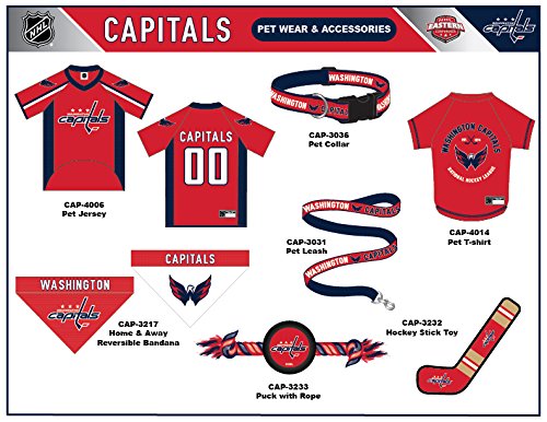 Pets First Dog Toy Tough Nylon with Inner Squeaker Licensed by NHL Washington Capitals Hockey Stick Toy for Dogs & Cats Play Hockey with Your Pet , 16 inch (Pack of 1) (CAP-3232) 16 inches long
