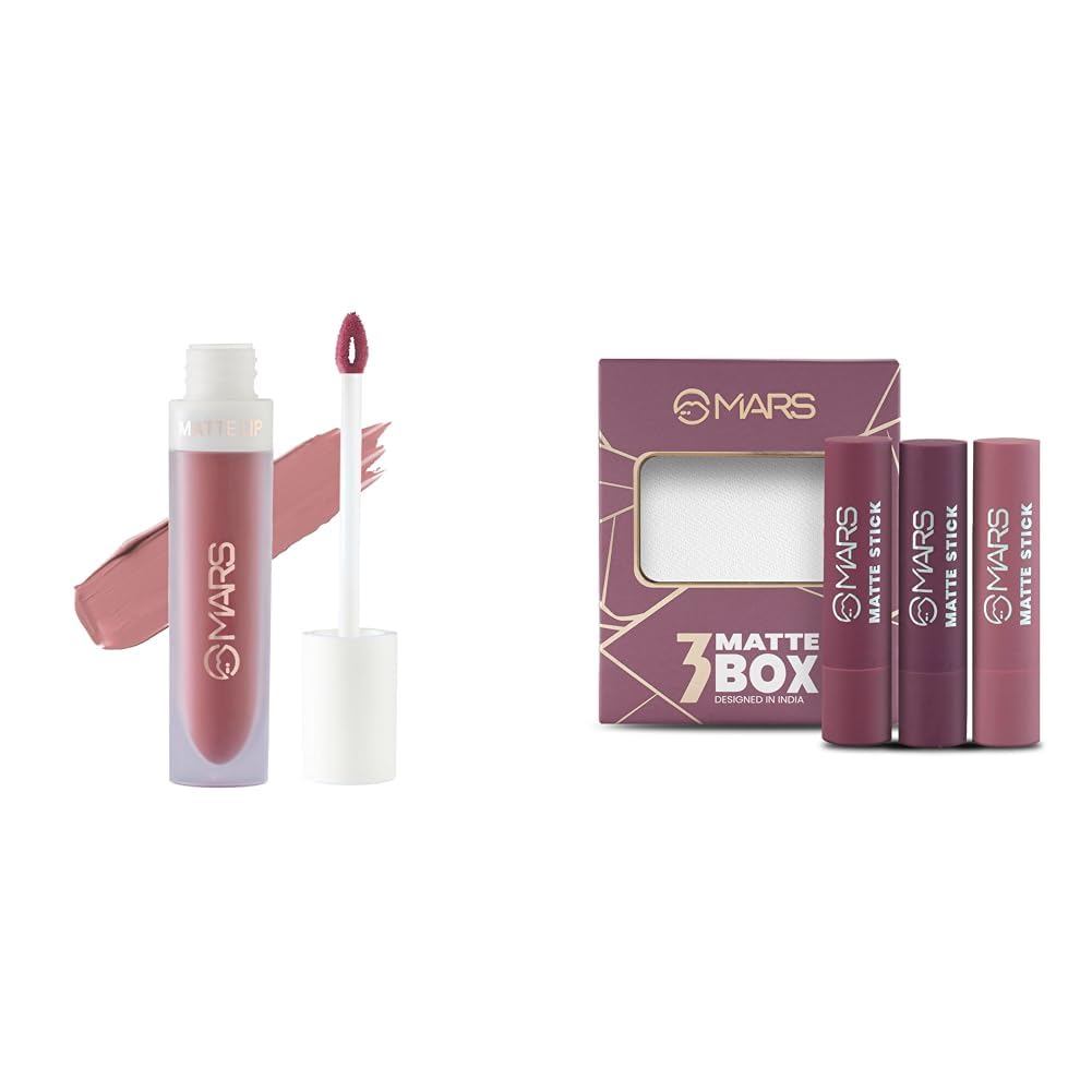 MARS Matte Liquid Lip Color | Long Lasting | Non-Transfer & Waterproof Lipstick for Women (4.5 ml) (03-Blow a Kiss) Matte Box Set of 3 Lipsticks for Women |(3x3.2 gm) (03-Plum)