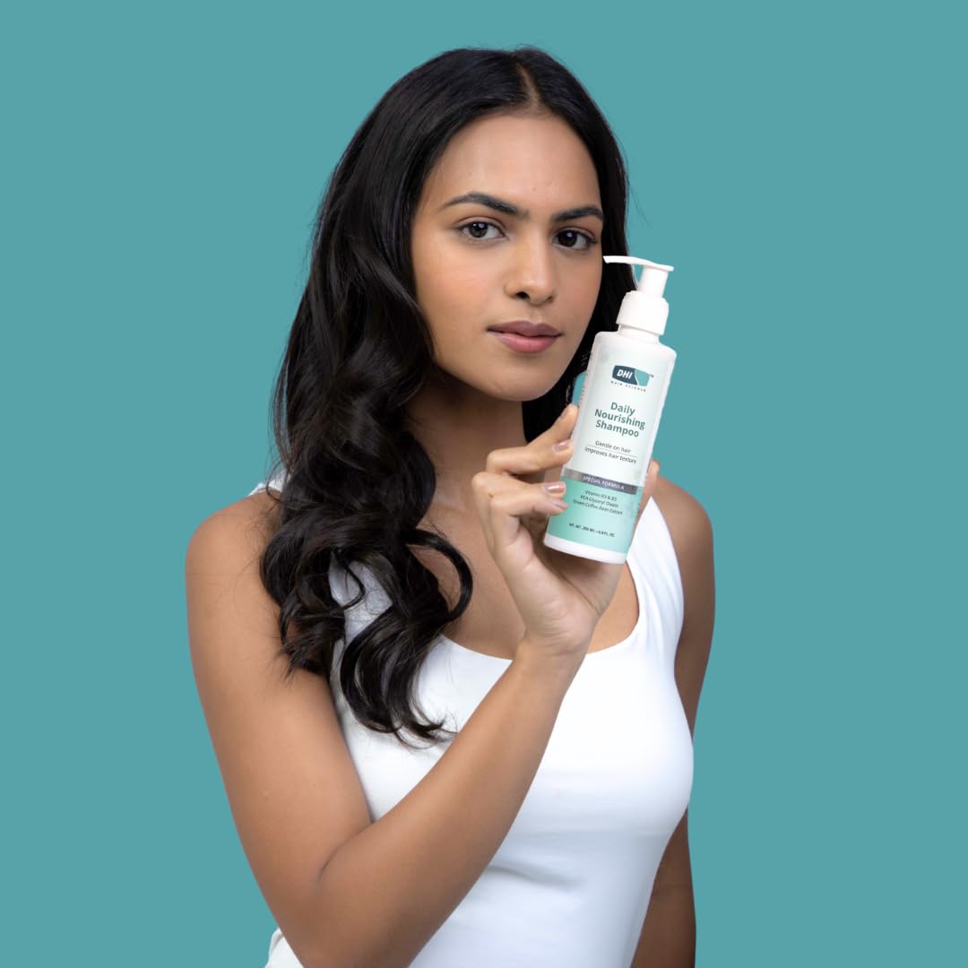 DHI Daily Nourishing Shampoo with Vitamin B3 & B5, PCA Glyceryl Oleate & Green Coffee Bean Extract | Improves Hair Texture, Protects | Dermatologically Tested | For All Hair Types | Paraben & Sulphate Free Shampoo for Men & Women | 200 ml