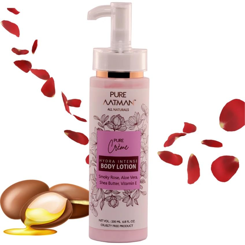 PURE AATMAN Hydra intense Body lotion for women men girls | for dry skin winter daily moisturizer | Body Lotion 200ml | Body Lotion With Smoky rose & aloe vera