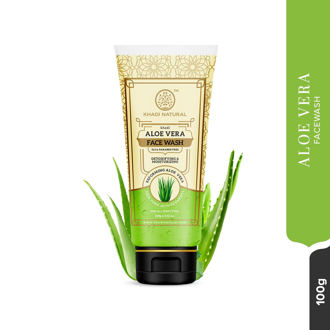 Khadi Natural Aloe Vera Face Wash for Detoxifying & Moisturizing Skin | Natural Face Wash for Healthy Skin | SLS & Paraben Free | All Skin Types | 100 ml
