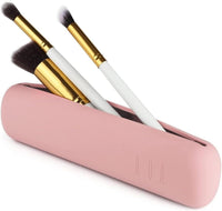 TS WITH TECHSUN Silicone Makeup Brush Holder, Beauty Storage Case Organiser for Makeup Face Brushes & Cosmetics, Magnetic Anti-Fall Out, Soft & Sleek Makeup Tools Organizer for Travel (Light Pink)
