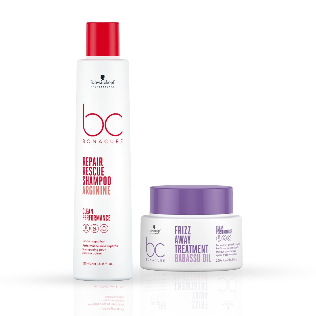 Schwarzkopf Professional Bc Keratin Smooth Perfect Treatment, Purple, 200 ml & Professional Bc Peptide Repair Rescue Micellar Shampoo for Dull Hair, Red, 8.4 Fl Oz