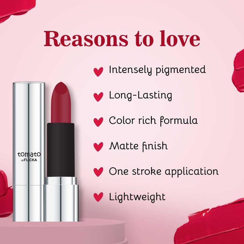 FLiCKA Tomato Bullet Matte Lipstick (Pack Of 3) | Hydrating, Moisturizing, Upto 6Hrs Long Lasting| Transfer & Smudge Proof Lipsticks For Women, Shade - 08