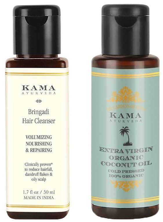 Kama Ayurveda Bringadi Hair Cleanser & Kama Ayurveda Extra Virgin Organic Coconut Oil - 50ml Combo