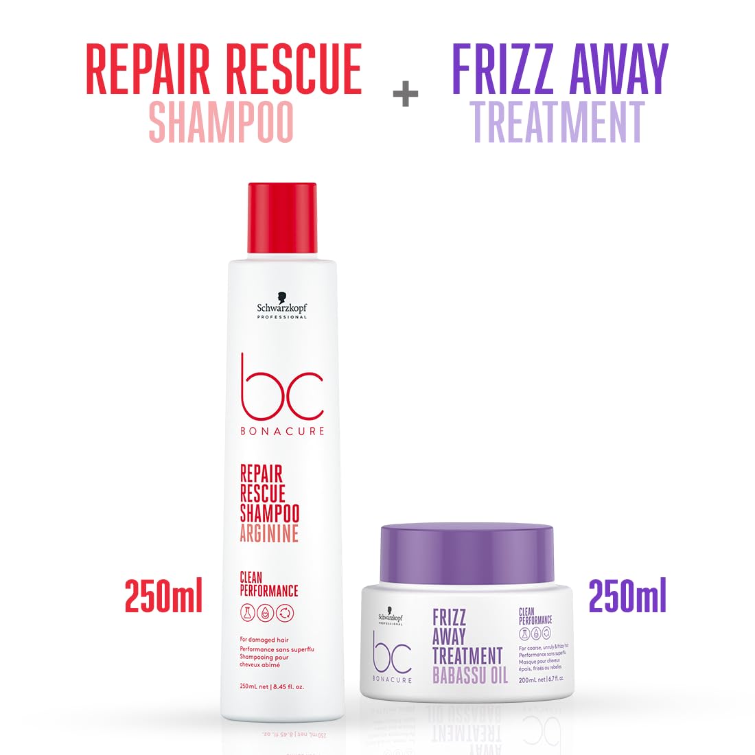 Schwarzkopf Professional Bc Keratin Smooth Perfect Treatment, Purple, 200 ml & Professional Bc Peptide Repair Rescue Micellar Shampoo for Dull Hair, Red, 8.4 Fl Oz