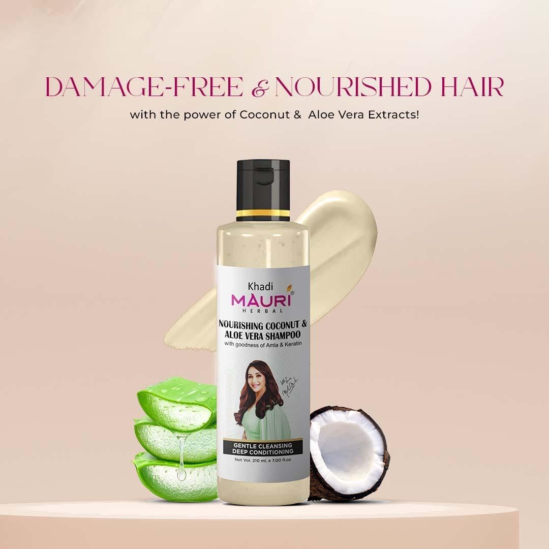 Khadi Mauri Herbal Nourishing Coconut & Aloe Vera Shampoo | Prevents Hairfall, Boosts Shine | Ideal for Men & Women | Sles & Paraben Free | 210 ml