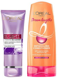 L'Oreal Paris Revitalift Hyaluronic Acid Hydrating Gel Cleanser, 100 ml | Gentle Facewash for women | Cleanses impurities & makeup residue 100ml & L'Oreal Paris Dream Lengths Conditioner, 192.5 ml