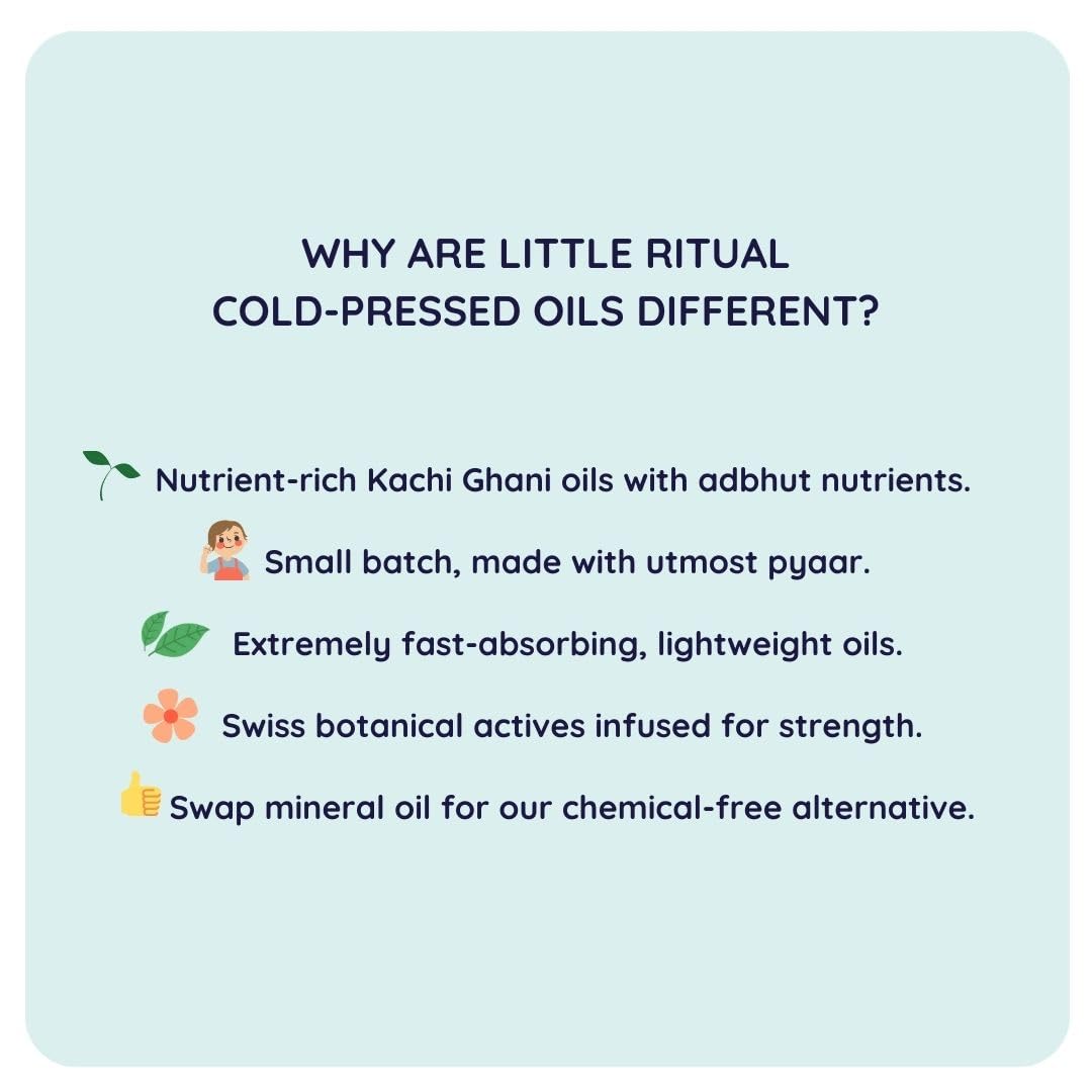Little Rituals COCONUT BABY MASSAGE OIL Certified Organic, Wood Cold-Pressed for Skin and Hair with SWISS Plant Actives - 200 ml. Dermatologist Tested by Pediatrics, Mild & Gentle & Safe
