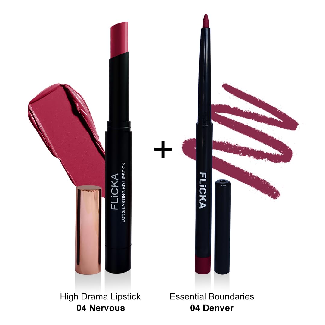 FLiCKA High Drama Matte Lipstick Nervous & Lip Liner Denver Combo | 04