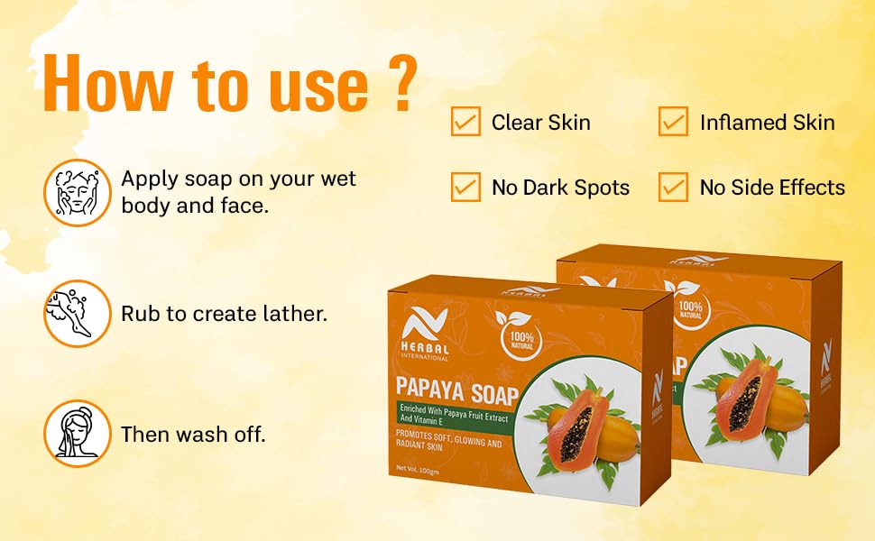 AV Herbal International Organic Papaya Face and Body Soap | Natural Papaya Herbal Soap for Glowing & Clear Skin ? Skin Brightening & Nourishing Bar (Pack Of 4)