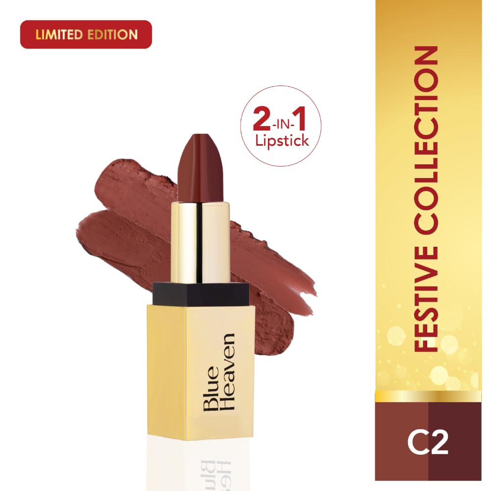 Blue Heaven 2 in 1 Festive Lipstick | Dual Shade | Ultra Lightweight Soft Matte Finish | Long Stay Comfort Wear Lipsticks for Women |C2| 4gm