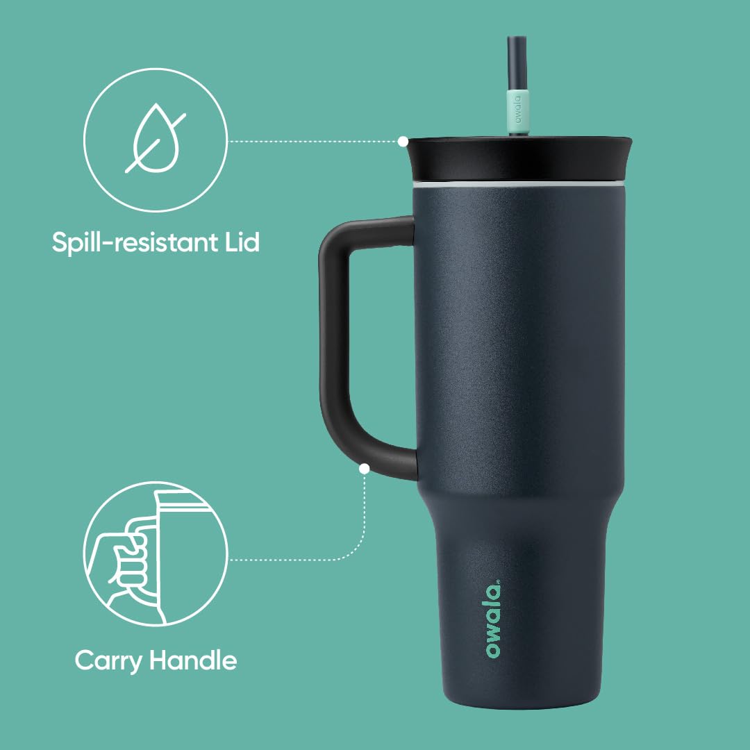 Owala Stainless Steel Triple Layer Insulated Travel Tumbler with Spill Resistant Lid, Straw, and Carry Handle, BPA Free, 40 oz, Gray (Foggy Tide) Foggy Tide
