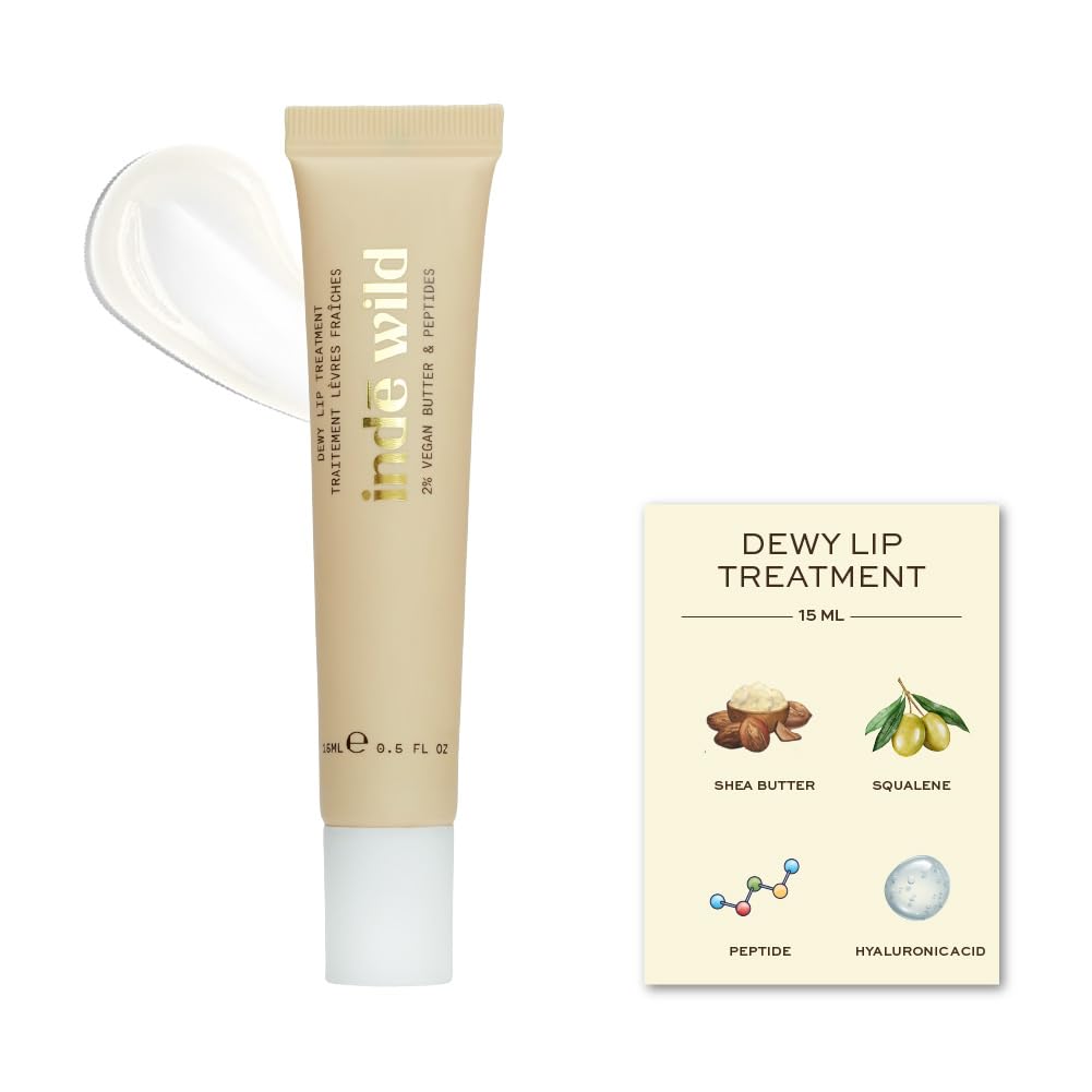 indē wild Dewy Lip Treatment - 15ml | Overnight Repair Vegan Lip Balm & Moisturizer | Lasts for 8+ hour | With Natural Desi Ghee, Shea Butter, Squalane & Hyaluronic Acid | Hydrating Korean Fomrulation