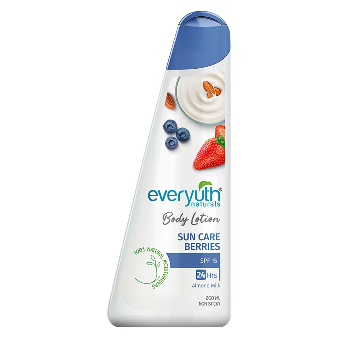 Everyuth Naturals Sun Care Berries Body Lotion (200Ml)|With Spf-15|24 Hours Intense Moisturization With Almond Milk & Berries Extracts|For Deep Skin Nourishment|Quick Absorption|For All Skin Types