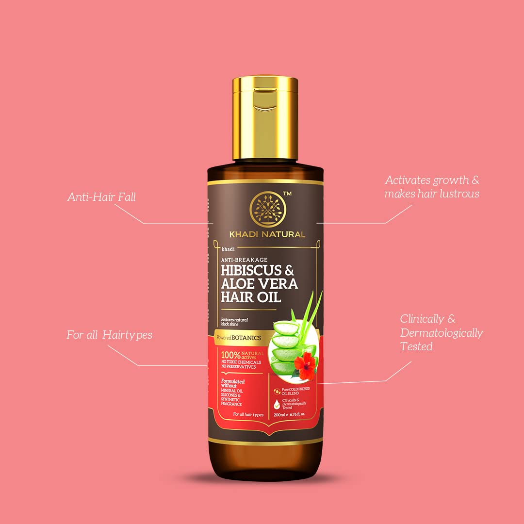 Khadi Natural Hibiscus & Aloe Vera Hair Oil | Oil for Frizzy Hair | Silicone & Mineral Oil Free | Suitable for All Hair Types | Powered Botanics