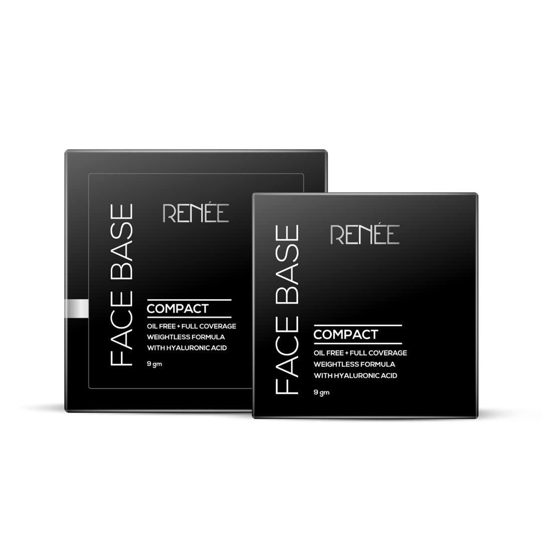 RENEE Face Base Compact Powder Walnut Beige 9gm| Enriched with Hyaluronic Acid & Vitamin E| Long-lasting, Easy Blend, Matte Finish