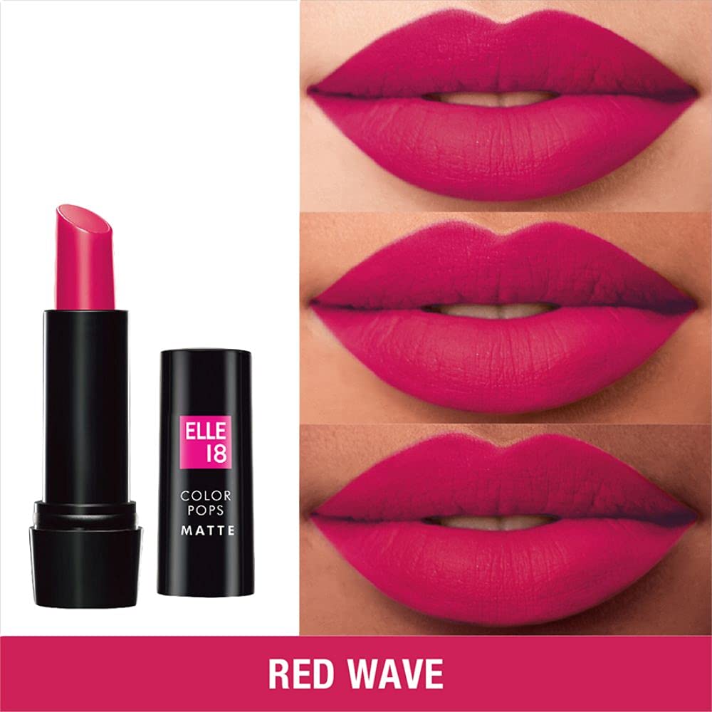 Elle 18 Color Pop Matte Lip Color, R33, Code Red, 4.3g & Lipstick Red Wave (Matte)