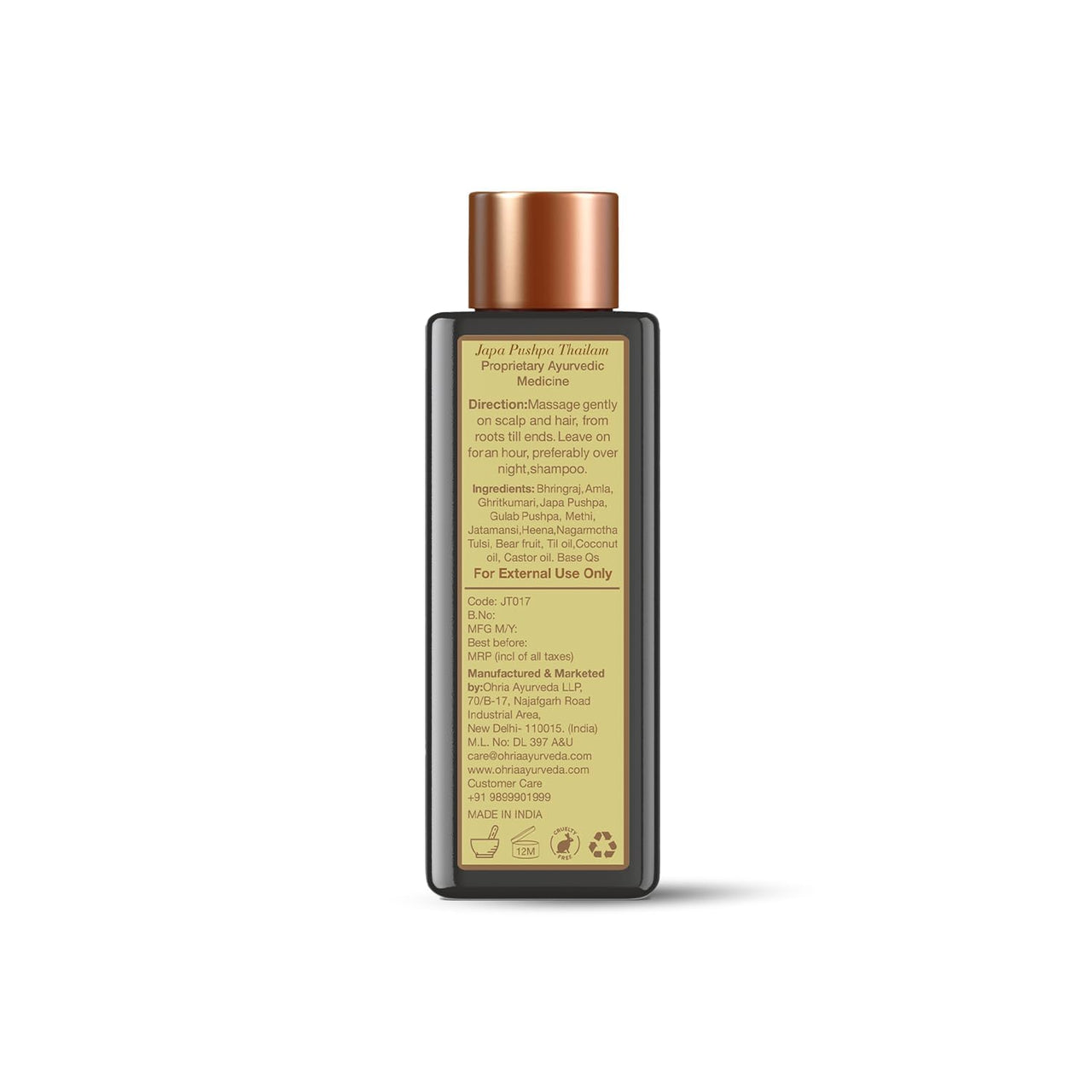 Ohria Ayurveda Japa Pushpa Thailam Hair Oil | Ayurvedic Herbal Blend with Neelibringadi Oil | Supports Hair Strength and Nourishment | For All Hair Types – 50ml