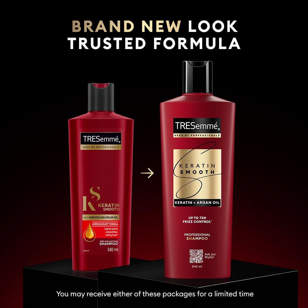 TRESemme Keratin Smooth Shampoo 340 ml|| With Keratin & Argan Oil for Straighter|| Shinier Hair - Nourishes Dry Hair & Controls Frizz|| For Men & Women (Pack of 2)