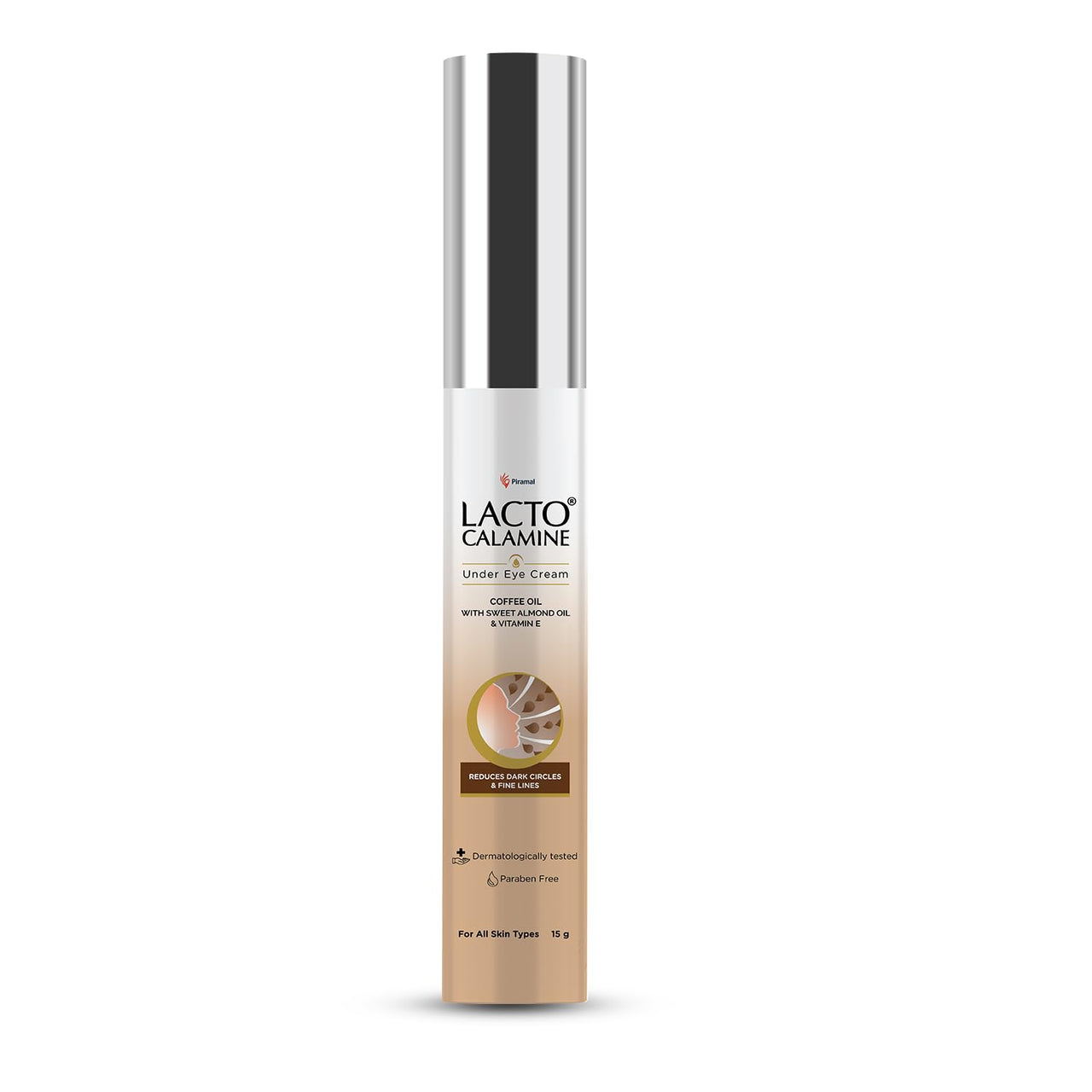 Lacto Calamine Under Eye Cream For Dark Circles for Women & Men | Fine Lines & Puffy Eyes With Cooling Massage Roller | 15g | With Coffee Oil, Multi-Peptides, Niacinamide, & Vitamin E