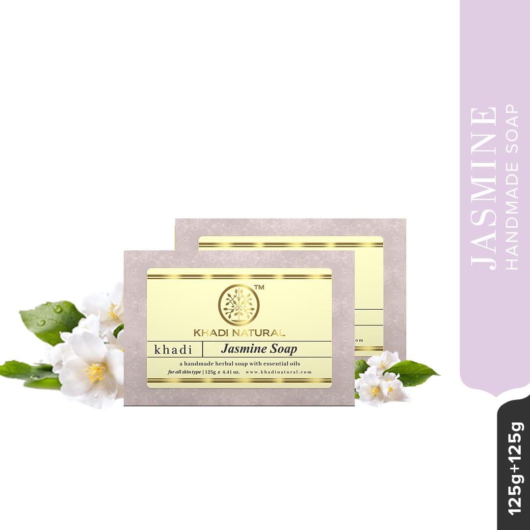 Khadi Natural Natural Jasmine Soap, 125g|Herbal Bathing Soap for Healthy Skin|Natural soap with essential oils|Stress-relieving properties| Suitable for All Skin Types | Pack of 2